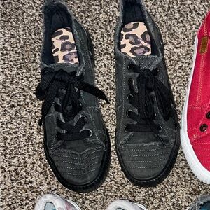 Women’s Blowfish Black Canvas Sneakers with Leopard Print Insole